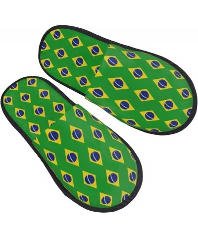 Flag Of Brazil House Slippers Plush Women Men Indoor Outdoor Home Shoes Black $13.09 Slippers