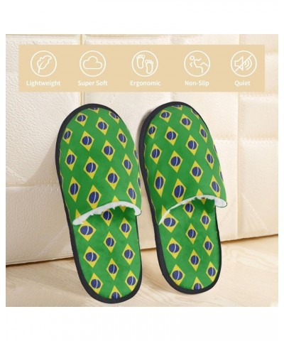 Flag Of Brazil House Slippers Plush Women Men Indoor Outdoor Home Shoes Black $13.09 Slippers