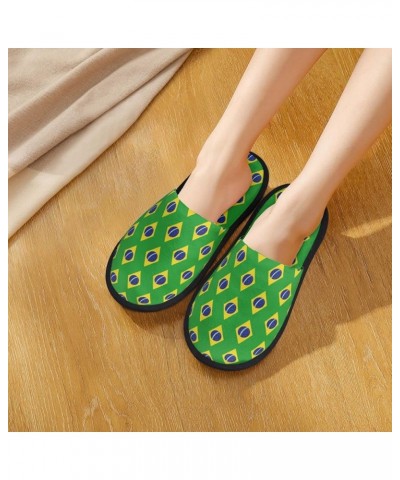 Flag Of Brazil House Slippers Plush Women Men Indoor Outdoor Home Shoes Black $13.09 Slippers