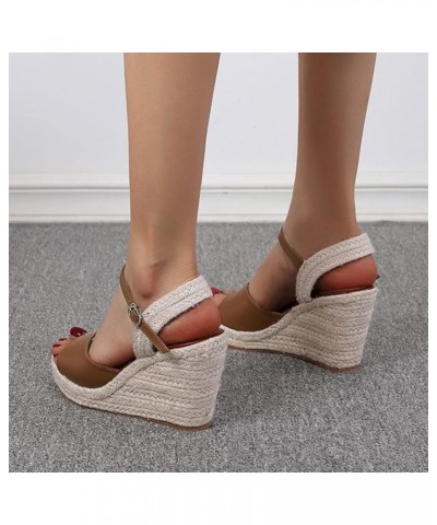 Women's Leather Espadrille Platform Sandals Ladies Breathable Open Toe Cork Wedge Sandal Casual Buckle Ankle 9 Brown $24.87 O...