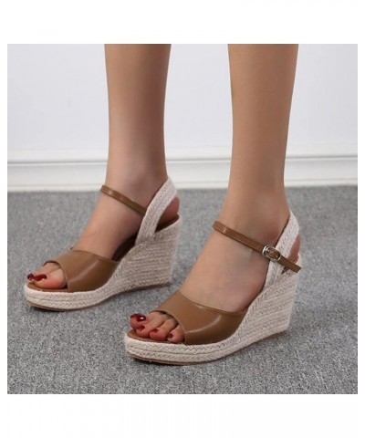 Women's Leather Espadrille Platform Sandals Ladies Breathable Open Toe Cork Wedge Sandal Casual Buckle Ankle 9 Brown $24.87 O...