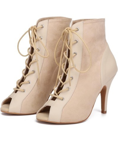 Womens Peep Toe Boot Lace-up Fashion Party Booties Heels L500 Nude $26.24 Boots