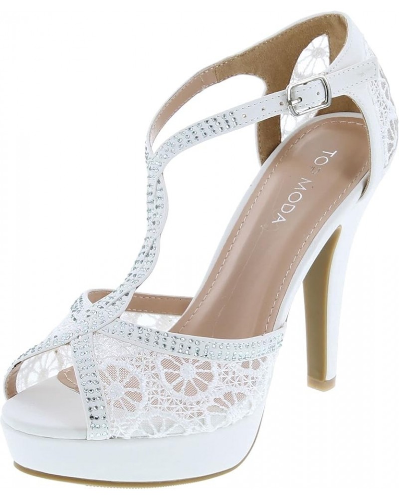 Women's Formal Rhinestone High Heel Sandal Ankle Strap White-3 $18.59 Sandals