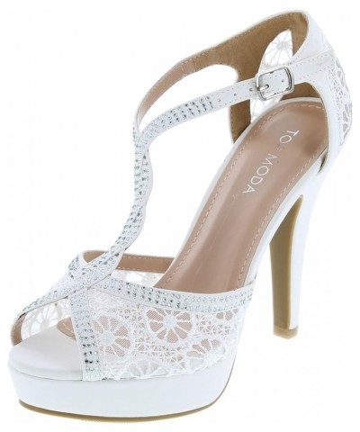 Women's Formal Rhinestone High Heel Sandal Ankle Strap White-3 $18.59 Sandals