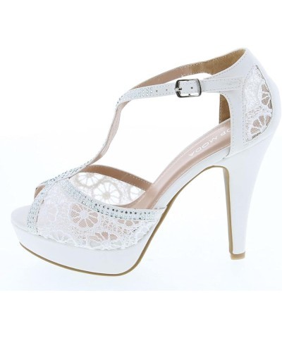 Women's Formal Rhinestone High Heel Sandal Ankle Strap White-3 $18.59 Sandals