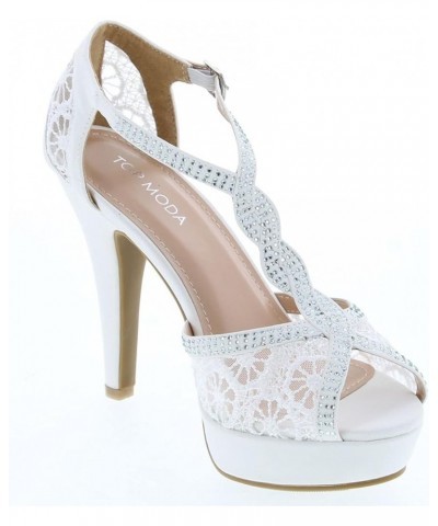 Women's Formal Rhinestone High Heel Sandal Ankle Strap White-3 $18.59 Sandals