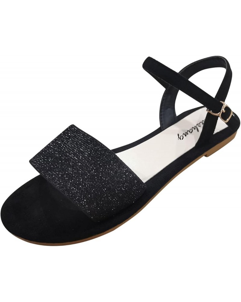 Size Large Sandals Women's Fashion Casual Buckle Color Flat Summer Women's Sandals with Arch Support for Women Black 9.5-10 $...