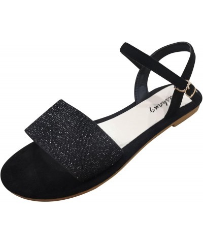 Size Large Sandals Women's Fashion Casual Buckle Color Flat Summer Women's Sandals with Arch Support for Women Black 9.5-10 $...