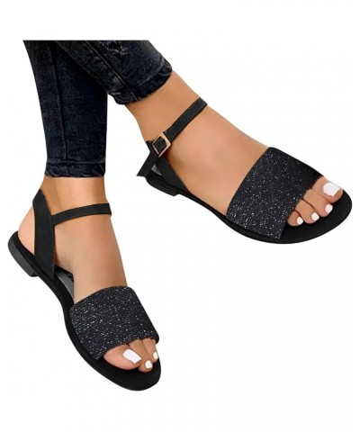 Size Large Sandals Women's Fashion Casual Buckle Color Flat Summer Women's Sandals with Arch Support for Women Black 9.5-10 $...