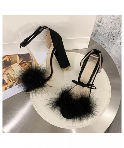 Womens High Heels Slingback Lace Up Women Shoes Crystal Clear Fluffy Heeled Bride Wedding Party Shoes Aoj11-black $20.82 Sandals