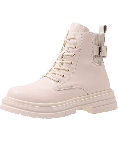 Women'S Western Boots Women's Fashion Ankle Booties Causal 8-Eye Side Zipper Lace-up Combat Boots Z 14-white $11.69 Outdoor S...