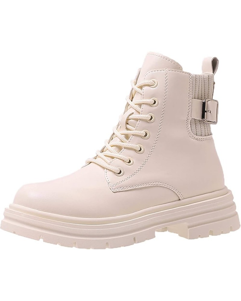 Women'S Western Boots Women's Fashion Ankle Booties Causal 8-Eye Side Zipper Lace-up Combat Boots Z 14-white $11.69 Outdoor S...