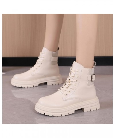 Women'S Western Boots Women's Fashion Ankle Booties Causal 8-Eye Side Zipper Lace-up Combat Boots Z 14-white $11.69 Outdoor S...