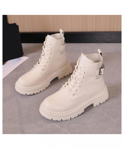 Women'S Western Boots Women's Fashion Ankle Booties Causal 8-Eye Side Zipper Lace-up Combat Boots Z 14-white $11.69 Outdoor S...