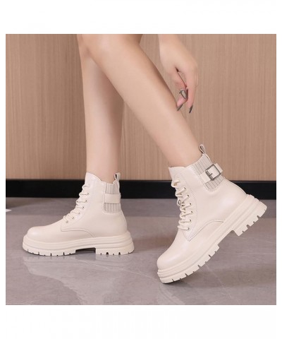 Women'S Western Boots Women's Fashion Ankle Booties Causal 8-Eye Side Zipper Lace-up Combat Boots Z 14-white $11.69 Outdoor S...