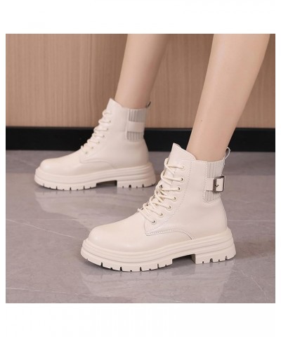 Women'S Western Boots Women's Fashion Ankle Booties Causal 8-Eye Side Zipper Lace-up Combat Boots Z 14-white $11.69 Outdoor S...