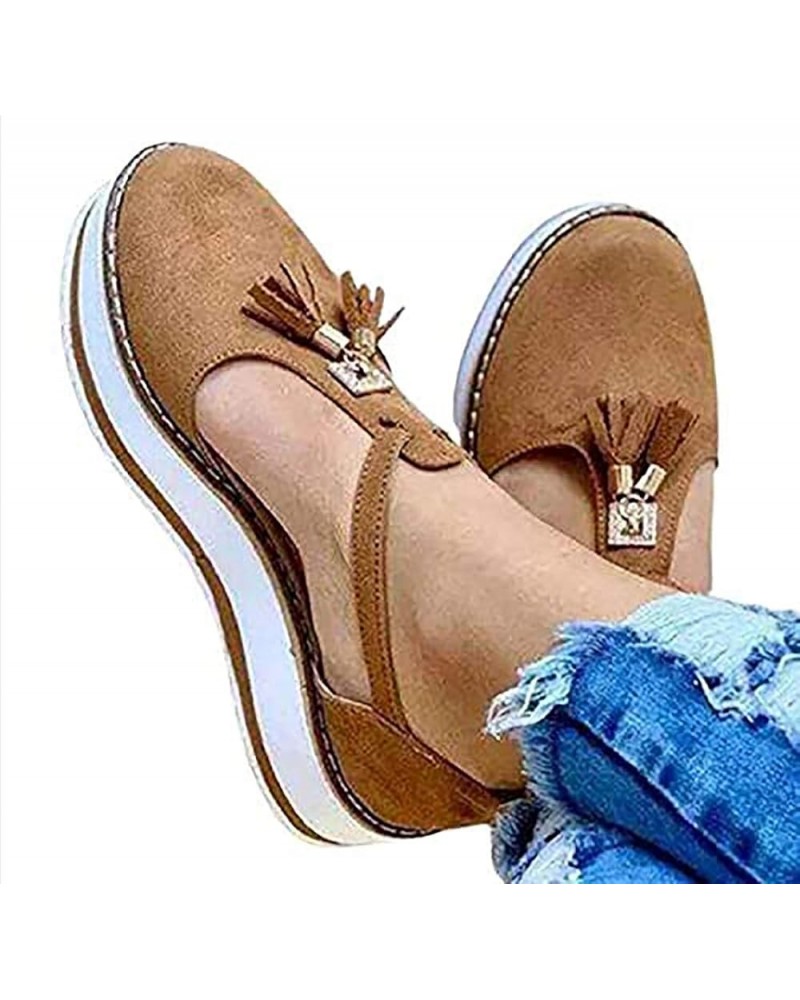 Women's Platform & Wedge Sandals Leather Sandal Closed Toe Platform Shoes Ankle Strap Tassel Leather Sandals Wedge Summer Lad...