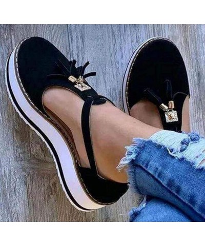 Women's Platform & Wedge Sandals Leather Sandal Closed Toe Platform Shoes Ankle Strap Tassel Leather Sandals Wedge Summer Lad...