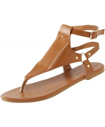 Sandals for Women Dressy Summer Beach Casual Sandals Womens Sandals Flip Flops Shoes Studded Flat Strappy Sandals Brown $13.0...