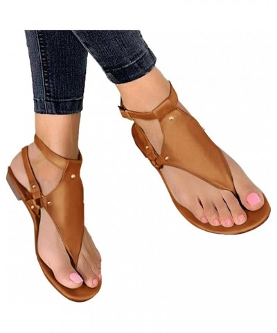 Sandals for Women Dressy Summer Beach Casual Sandals Womens Sandals Flip Flops Shoes Studded Flat Strappy Sandals Brown $13.0...