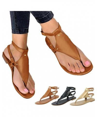 Sandals for Women Dressy Summer Beach Casual Sandals Womens Sandals Flip Flops Shoes Studded Flat Strappy Sandals Brown $13.0...