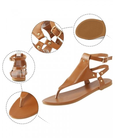 Sandals for Women Dressy Summer Beach Casual Sandals Womens Sandals Flip Flops Shoes Studded Flat Strappy Sandals Brown $13.0...