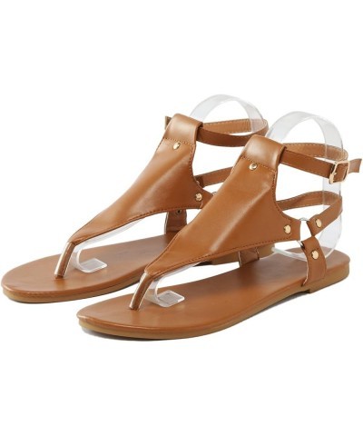 Sandals for Women Dressy Summer Beach Casual Sandals Womens Sandals Flip Flops Shoes Studded Flat Strappy Sandals Brown $13.0...