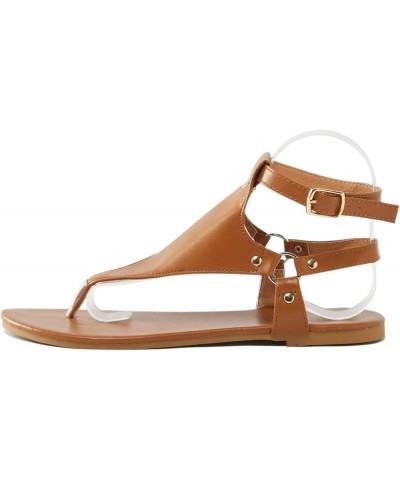 Sandals for Women Dressy Summer Beach Casual Sandals Womens Sandals Flip Flops Shoes Studded Flat Strappy Sandals Brown $13.0...