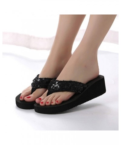 Flip Flops for Women Wide Width Women's Summer Sequins Anti-Slip Sandals Slipper Indoor & Sandals Sweaty Feet (Coffee, 37) Bl...