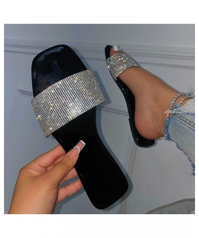 Breathable Open Toe Sandals for Women Dressy Sandals Fashion Slippers Rhinestone Slippers Toe and Flat-Bottom Women's (Black,...