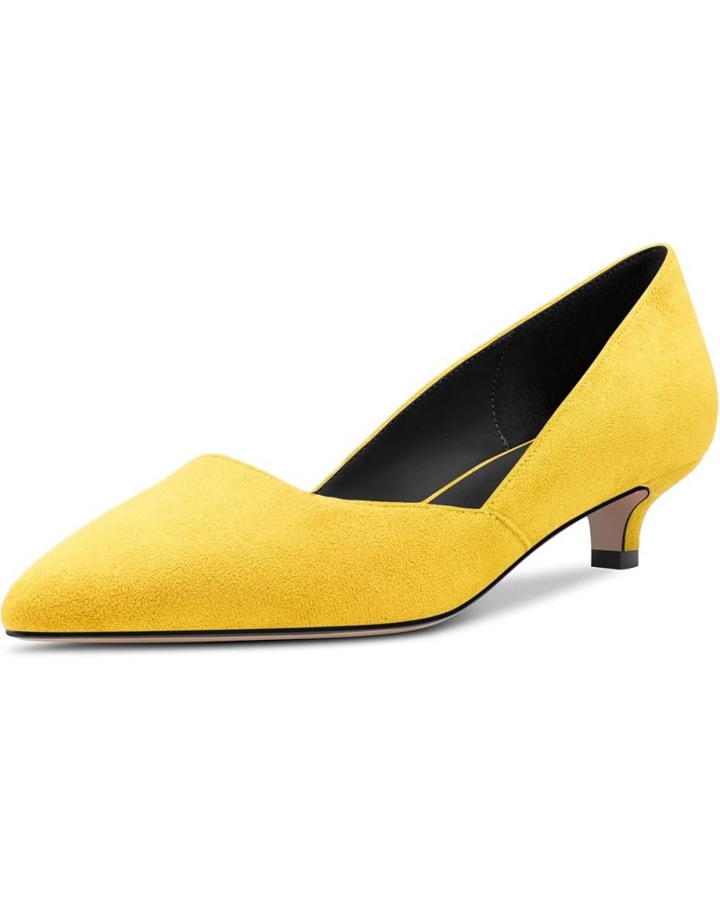 Womens Pumps Pointed Toe d-orsay Low Kitten Heel Slip On Suede Dress Shoes Office 1.5 Inch Yellow $40.39 Pumps