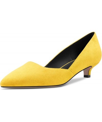 Womens Pumps Pointed Toe d-orsay Low Kitten Heel Slip On Suede Dress Shoes Office 1.5 Inch Yellow $40.39 Pumps