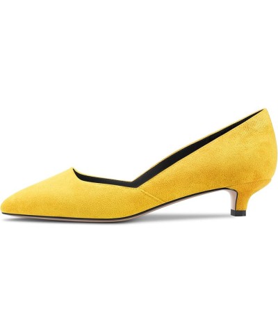 Womens Pumps Pointed Toe d-orsay Low Kitten Heel Slip On Suede Dress Shoes Office 1.5 Inch Yellow $40.39 Pumps