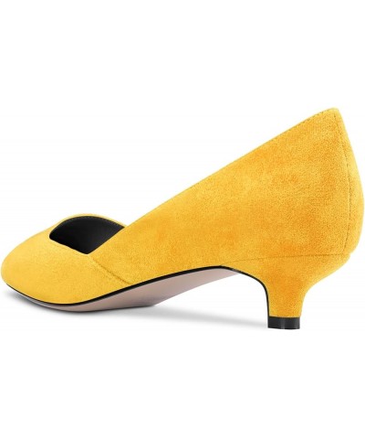 Womens Pumps Pointed Toe d-orsay Low Kitten Heel Slip On Suede Dress Shoes Office 1.5 Inch Yellow $40.39 Pumps