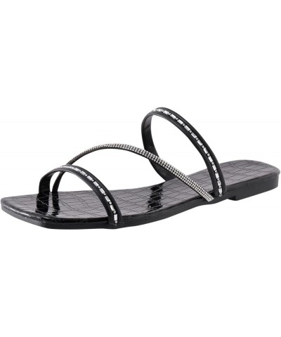 Arch Support Sandals for Women Dressy Summer Rhinestone Trend Flat Bottom Beach Sandals Comfortable Non Slip Shoes (Black, 8....