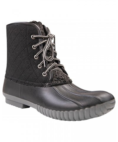 Quilted Rain Boots Lace Up - Black $22.55 Outdoor Shoes