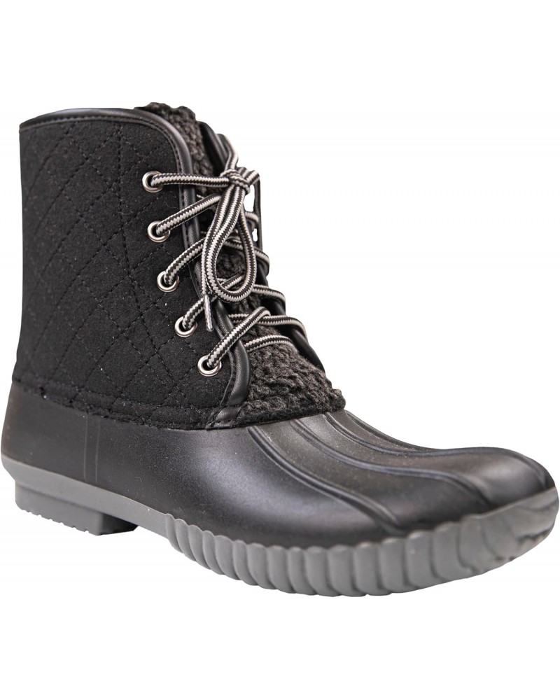 Quilted Rain Boots Lace Up - Black $22.55 Outdoor Shoes