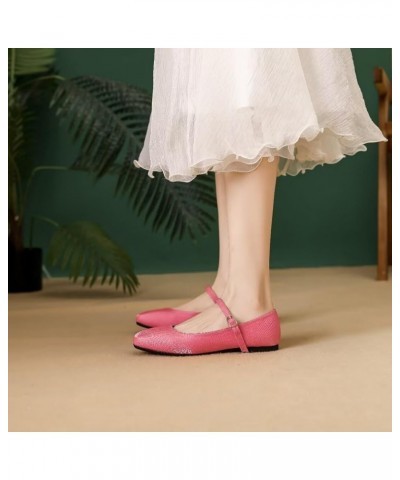 Women's Retro Square Toe Mary Jane Flats Comfortable One Line Strap Flats A Rose Red $17.10 Flats