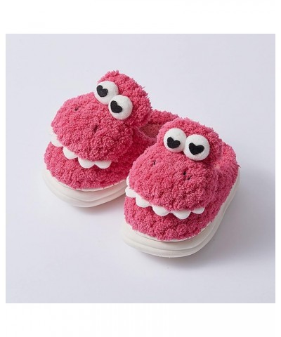 Winter Warm House Family Slippers Dinosaur Soft Non Slip Fleece Plush Home On Shoes Wide Slippers for Women Wide Pink $11.99 ...