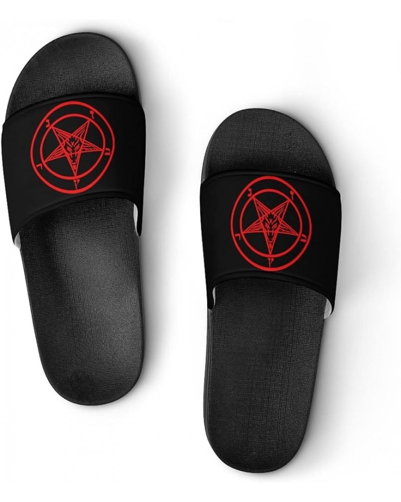 Baphomet Satan Satanic Sabbatic Goat Printed Slide Sandals Open Toe Shower Slipper Non-Slip PVC House Shoes for Men Women 40 ...