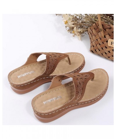 Sandals Women Dressy Summer Comfortable Flip Flops with Arch Support Flower Hollow Thong Clip Toe Wedge Sandals Lightweight L...