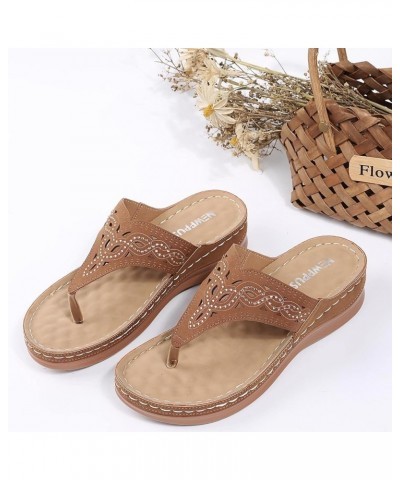 Sandals Women Dressy Summer Comfortable Flip Flops with Arch Support Flower Hollow Thong Clip Toe Wedge Sandals Lightweight L...