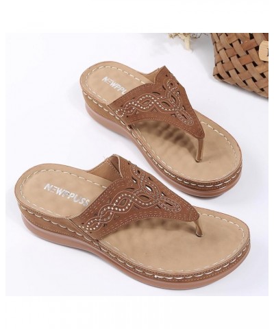 Sandals Women Dressy Summer Comfortable Flip Flops with Arch Support Flower Hollow Thong Clip Toe Wedge Sandals Lightweight L...