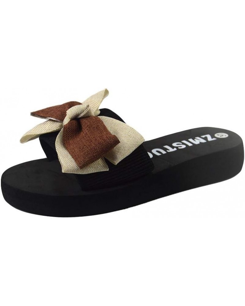 Sandals for Women Girls Toe Flip-Flop Flat Slippers Breathable Women Beach Open Sandals Fashion Bowknot Women's 6 Brown $10.6...