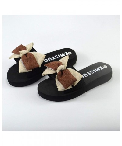 Sandals for Women Girls Toe Flip-Flop Flat Slippers Breathable Women Beach Open Sandals Fashion Bowknot Women's 6 Brown $10.6...