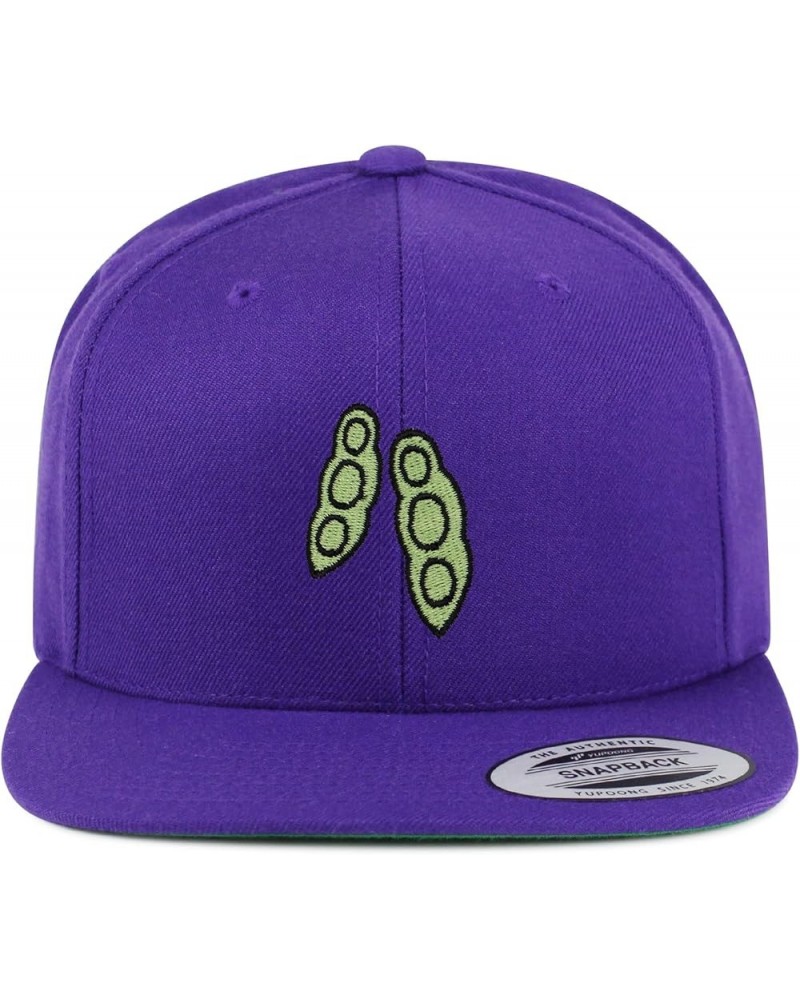 Pea Pod Embroidered Yupoong Flat Bill 6 Panel Snapback Hat Fruit Purple $16.79 Flats