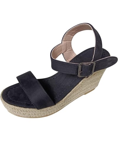 Womens Chunky Heel Sandals Ankle Strap Open Toe Summer Travel Shoes Wedges Ankle Sandals Soft Platform Wedge Heel Blue $21.81...