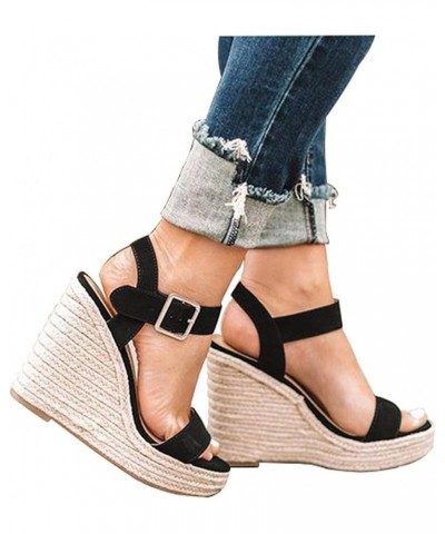 Womens Chunky Heel Sandals Ankle Strap Open Toe Summer Travel Shoes Wedges Ankle Sandals Soft Platform Wedge Heel Blue $21.81...