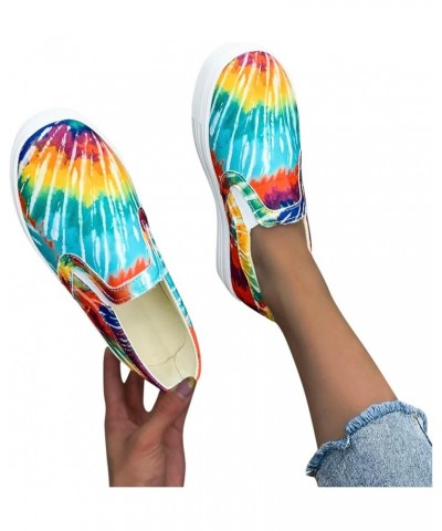 Women Slip On Loafers Breathable Knit Casual Flat Walking Shoes Chunky Trainers Lace Up Canvas Sneakers Multicolor $16.24 Boots