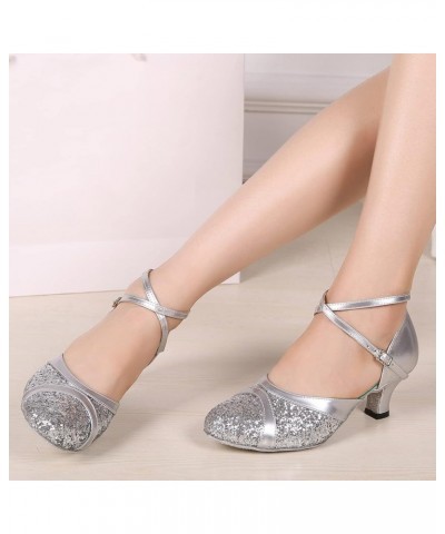 low chunky heels for women Fashion Women's Dancing Shoes Breathable High Heels Outdoor Leisure Sandals Z 14-silver $17.76 Ath...